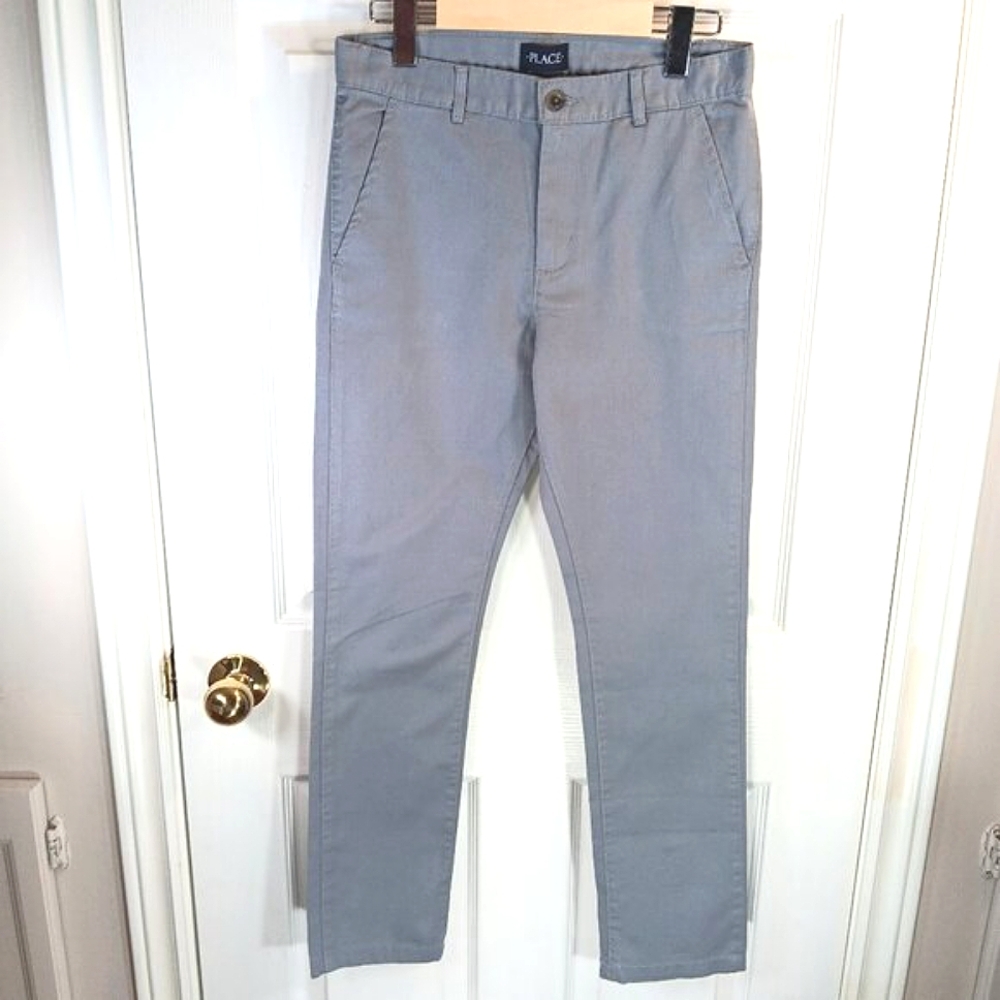NWT The Children's Place Boys Grey Chinos Pants Minimalist Size 14